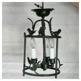 WHIMSICAL BIRD CHANDELIER  | bronze with faux electrified candles, small size mounting three birds w