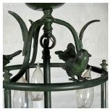 bronze with faux electrified candles, small size mounting three birds with three lights in a cage - 