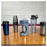 (5pc) MISC. CONTAINERS  | Including a Primula tea pot, a Starbucks travel thermos, a thermos travel 