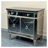 MARBLE TOP MIRRORED COMMODE  | Small chest of drawers, usable as a night stand or side table, having