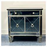 table, having a single drawer over two cabinet doors, with a black marble conforming top - l. 30.5 x