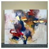 CONTEMPORARY GICLÉE PRINT  | Colorful abstract artwork on canvas with metallic accents, with hardwar