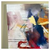 abstract artwork on canvas with metallic accents, with hardware to hang vertically or horizontally -