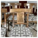 Bassett Furniture, including two armchairs and three side chairs all with matching patterned upholst