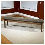 BASSETT FURNITURE LEATHER BENCH  | Having a cushioned distressed gray leather top on a wooden frame 