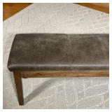 Having a cushioned distressed gray leather top on a wooden frame - l. 70 x w. 15 x h. 20 in. Purchas