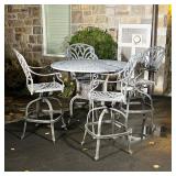 (5pc) CAST ALUMINUM PATIO FURNITURE  | Outdoor cafe dining set, bar height, including a tall round t