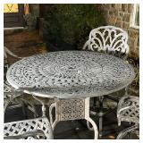 cafe dining set, bar height, including a tall round table (diameter, 48 in. x height 40 in.), and fo