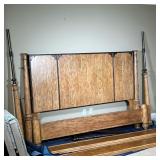 queen-size canopy bed with metal accents, nicely figured wood [n.b. first two photos are stock image