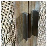 cabinet/cupboard, double doors with cane fronts, modern style light wood frame, with three adjustabl