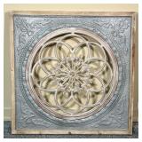 PIER 1 WALL HANGING  | Galvanized medallion wall decor, stone style metal and carved wood open work 