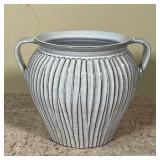 POTTERY BARN VASE  | Glazed pottery double handles vase - h. 8.25 x dia. 11 in.