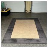 POTTERY BARN WOOLMARK RUG  | PB Teen "Classic Wool Border Rug" in graphite color having a beige fiel