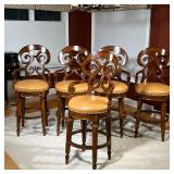 (5pc) SET BARSTOOLS  | Very nice Frontgate bar stools with dark wood and contrasting edges, having s