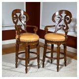 cognac leather seats with metal tacks, swiveling seats - l. 21 x w. 19 x h. 50 in.