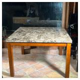 BAR HEIGHT DINING TABLE  | Tall dining / kitchenette table with a grey parquetry stone top on dark w
