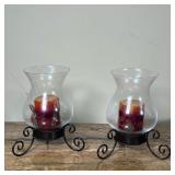 (2pc) PAIR NANTUCKET HOME HURRICANE SHADE | Nantucket Home glass candle holders / shades on scrolled