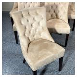 Pottery Barn "Hayes" dining chairs with made-to-order beige tufted ultra suede upholstery - l. 22 x 