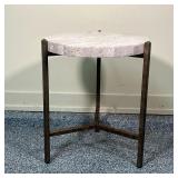 THOMASVILLE SIDE TABLE  | Round travertine top on a contemporary metal frame - h. 25 x dia. 21 in.