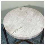 THOMASVILLE SIDE TABLE  | Round travertine top on a contemporary metal frame - h. 25 x dia. 21 in.