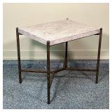 TRAVERTINE SIDE TABLE  | Thomasville side table of contemporary / modern design, having a cast metal