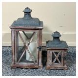 (2pc) CANDLE LANTERNS  | Wood framed candle holders - l. 9.5 x w. 9.5 x h. 17 in.