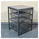 METAL DRAWER SIDE TABLE  | A STORAGE side table with four wire mesh bins / drawers - l. 21 x w. 18.7