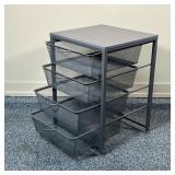 METAL DRAWER SIDE TABLE  | A STORAGE side table with four wire mesh bins / drawers - l. 21 x w. 18.7