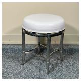 FRONTGATE LEATHER & CHROME STOOL  | Vanity stool with a swivel leather top on a chrome frame with ou