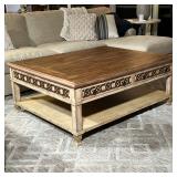 HOOKER FURNITURE COFFEE TABLE | Low table with drawers over a large open shelf - l. 49.5 x w. 39 x h