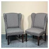 (2pc) PAIR BASSETT FURNITURE WINGCHAIRS  | With patterned upholstery - l. 25 x w. 24 x h. 42 in.
