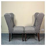 (2pc) PAIR BASSETT FURNITURE WINGCHAIRS  | With patterned upholstery - l. 25 x w. 24 x h. 42 in.