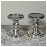 (2pc) POTTERY BARN CANDLE STANDS  | Flat topped cans stick pillars - h. 6.5 x dia. 5 in.