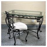 (2pc) WROUGHT IRON DESK & CHAIR  | Bombay Company set, including a wrought iron table / desk with a 