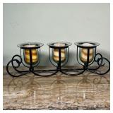 WROUGHT IRON VOTIVE HOLDER  | Mounting three glass votive holders, made in Mexico - l. 25 x w. 7 x h