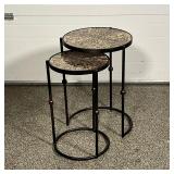 (2pc) PAIR MOSAIC TABLES  | Gilt mosaic style nesting side tables, round tips on metal frames - h. 2