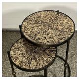(2pc) PAIR MOSAIC TABLES  | Gilt mosaic style nesting side tables, round tips on metal frames - h. 2