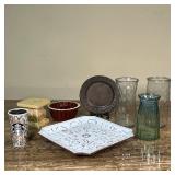 (8pc) LOT DECOR ITEMS | Including a ceramic Bundt cake mold, candle platform pillar, a metallic glaz