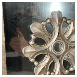 (2pc) PAIR DECORATIVE MIRRORS  | With silvered patterned plaques in frames - w. 20 x h. 20 in.