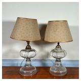 (2pc) PAIR ANTIQUE GLASS TABLE LAMPS  |  Electrified, with floral shades - h. 18 x dia. 10 in. (over