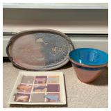 (3pc) PASTEL CERAMICSC  |  Including a shiny vase with pink iridescent glaze and a purple diamond bo