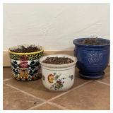 (3pc) CERAMIC PLANTERS  |  Including a blue planter with angels (h. 7 1/2 x dia. 8 in.), a planter w
