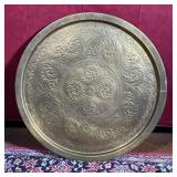 MIDDLE EASTERN BRASS TRAY  |  With scroll and leaf pattern - dia. 27 in.