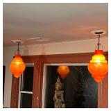 (2pc) PAIR CX MURANO HANGING FIXTURES  |  Bulbous form with metal hardware - h. 28 x dia. 12 in. (ov