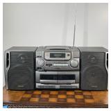 AIWA PORTABLE STEREO  |  "Boom box" with CD player and two tape decks, model CA-DW420 - w. 24 in.