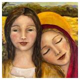 Oil on canvas Showing two figures before a field, one styled as the Madonna, signed lower right; in 