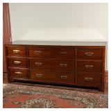 BAKER CHINESE STYLE DRESSER  |  Long chest of drawers of nicely figured wood, having three drawers c