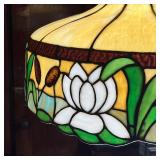 STAINED GLASS FIXTURE  |  Stained glass ceiling light shade with pattern of white lotus flowers and 