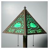 SLAG GLASS DESK LAMP  |  Having six panels with pressed tin overlay on an iron and brass base - l. 1