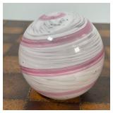 ELWOOD GLASS PAPERWEIGHT  |  Pink and white spiral pattern - dia. 3 in.